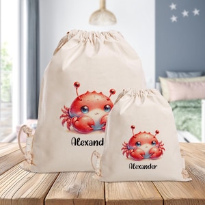 Sac de sport personnalisé - petit crabe - maternelle - école - avec nom - sac de sport - sac à dos - vêtements de rechange - grand - petit
