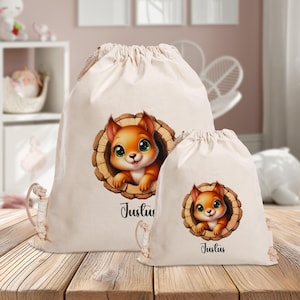 Personalisierter Turnbeutel - Eichhörnchen im Baum - Herbst - Kindergarten - Schule - mit Name - Sporttasche - Wechselkleidung -Sammeltasche