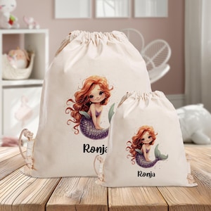Sac de sport personnalisé - rouge sirène - jardin d'enfants - école - avec nom - sac de sport - sac à dos - vêtements de rechange - grand-petit