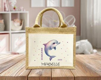 Schoolchild Bag - Dolphin - 2026 - Personalized Bags - First Day of School - Gift - School - First Day of School - Handmade - Jute Bag - Pocket