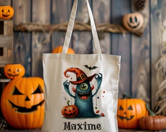Cotton bag - Monster - Fabric bag - Shopping bag - Personalized - with name - Collector's bag - Halloween