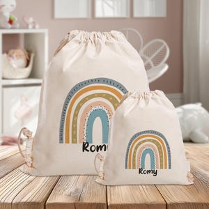 Sac de sport personnalisé - arc-en-ciel bleu vert - jardin d'enfants - école - sac de sport - sac à dos - vêtements de rechange - avec nom - grand-petit