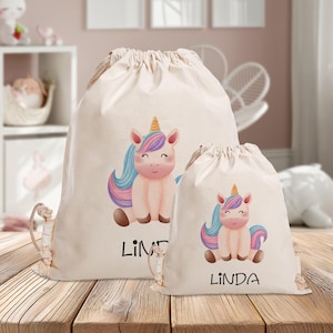 Sac de sport personnalisé - licorne mignonne - maternelle - école - avec nom - sac de sport - sac à dos - vêtements de rechange - fantaisie