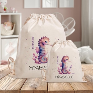 Sac de sport personnalisé - écolier - 2025 - hippocampe - maternelle - école - avec nom - sac de sport - sac à dos - vêtements de rechange