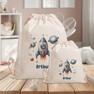 Sac de sport personnalisé - Fusée - Planètes - Espace - Maternelle - École - avec nom - Sac de sport - Vêtements de rechange - Sac de courses