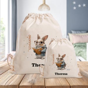Sac de sport personnalisé - écolier - 2025 - lapin - maternelle - école - avec nom - sac de sport - sac à dos - vêtements de rechange