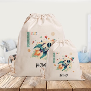 Sac de sport personnalisé - Fusée - Écolier - 2025 - Planètes - Espace - Maternelle - École - avec nom - Sac de sport - Vêtements de rechange