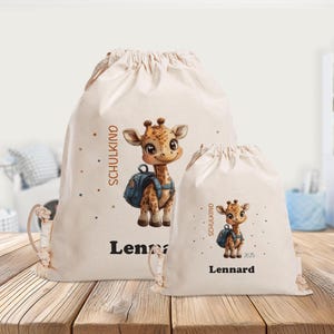 Sac de sport personnalisé - écolier - 2025 - girafe - maternelle - école - avec nom - sac de sport - sac à dos - vêtements de rechange