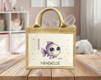 Schoolchild Bag - Fish - Personalized Bags - School Enrollment - Gift - School - Enrollment - Handmade - Jute Bag - Pocket
