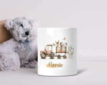Personalized Money Box - Tractor - Animals - Farm - Piggy Bank - Farm - with Name - Ceramic - Birthday - Vehicle
