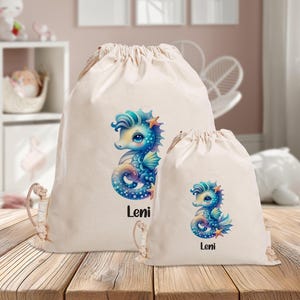 Sac de sport personnalisé - hippocampe - sous la mer - maternelle - école - avec nom - sac de sport - vêtements de rechange - sac