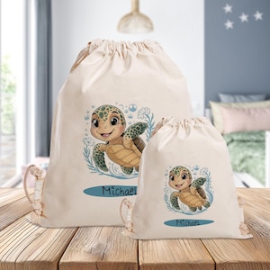 Sac de sport personnalisé - tortue sous l'eau - jardin d'enfants - école - avec nom - sac de sport - sac à dos - vêtements de rechange - mer