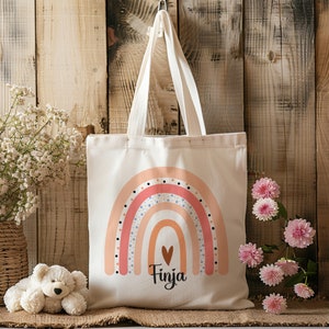 Sac en coton - rose arc-en-ciel - sac en tissu - sac à provisions - personnalisé - avec nom - cadeau - sac à anses - vêtements de changement de coeur