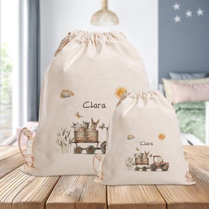 Sac de sport personnalisé - tracteur - animaux de la ferme - âne - cheval - vache - jardin d'enfants - école - avec nom - sac de sport - vêtements de rechange