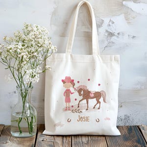 Baumwolltasche - Cowgirl - Pferd - Stofftasche - Einkaufstasche - Personalisiert - mit Name - Geschenk - lange Henkel - Wechselkleidung