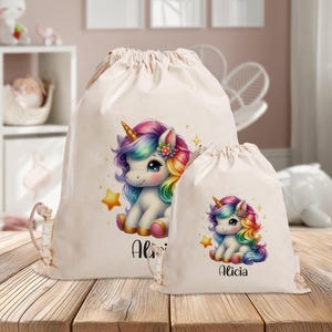 Sac de sport personnalisé - arc-en-ciel - licorne - assis - maternelle - école - avec nom - sac de sport - sac à dos - vêtements de rechange