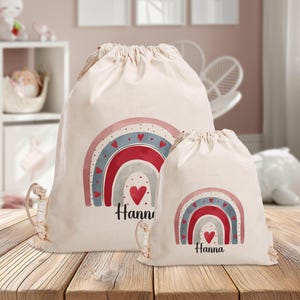 Sac de sport personnalisé - Arc-en-ciel rouge/bleu - Maternelle - École - avec nom - Sac de sport - Sac à dos - Vêtements de rechange - Grand-Petit