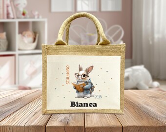 Schoolchild Bag - Rabbit - Personalized Bags - School Enrollment - Gift - School - School Enrollment - Handmade - Jute Bag - Pocket