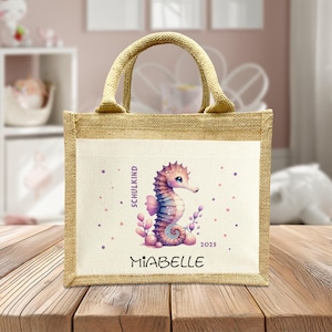 Schoolchild Bag - Seahorse - Personalized Bags - School Enrollment - Gift - School - School Enrollment - Handmade - Jute Bag - Pocket