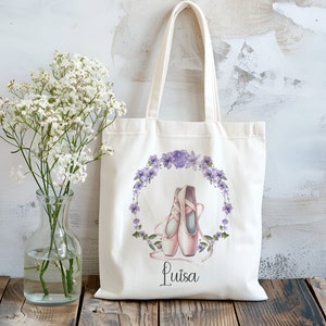 Sac en coton - chaussons de danse - couronne de fleurs - ballerine - sac en tissu - sac de courses - personnalisé - avec nom - sac de sport - nom souhaité