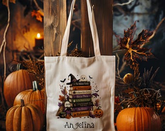 Torba bawełniana - książki - torba na książki - dynia - torba materiałowa - torba na zakupy - spersonalizowana - z imieniem - wybrane imię - Halloween
