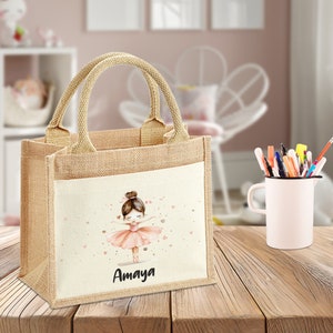 Sac d'écolier - motif ballerine - sacs personnalisés - maternelle - sac en jute - ballet - avec nom - anniversaire - inscription à l'école