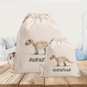 Sac de sport personnalisé - Dino - Squelette - Maternelle - École - Sac de sport - Sac à dos - Vêtements de rechange - Dino Stone Age - Large - Mini