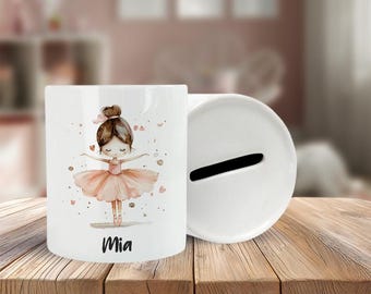 Ballerina Money Box - Ballerina - Brown - Personalized Money Box - Little Dancer - with Name - Gift - Birthday