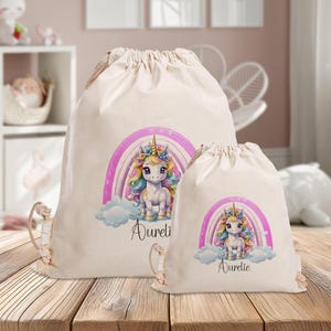 Personalisierter Turnbeutel - Regenbogen - Einhorn - Kindergarten - Schule - mit Name - Sporttasche - Rucksack - Wechselkleidung -Groß-Klein