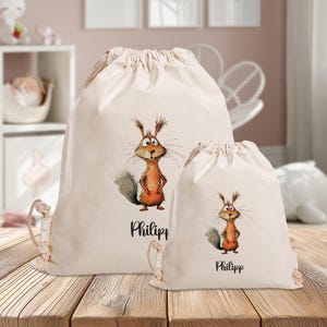 Sac de sport personnalisé - Crazy Squirrel - Automne - Maternelle - École - avec nom - Sac de sport - Vêtements de rechange - Grand - Mini