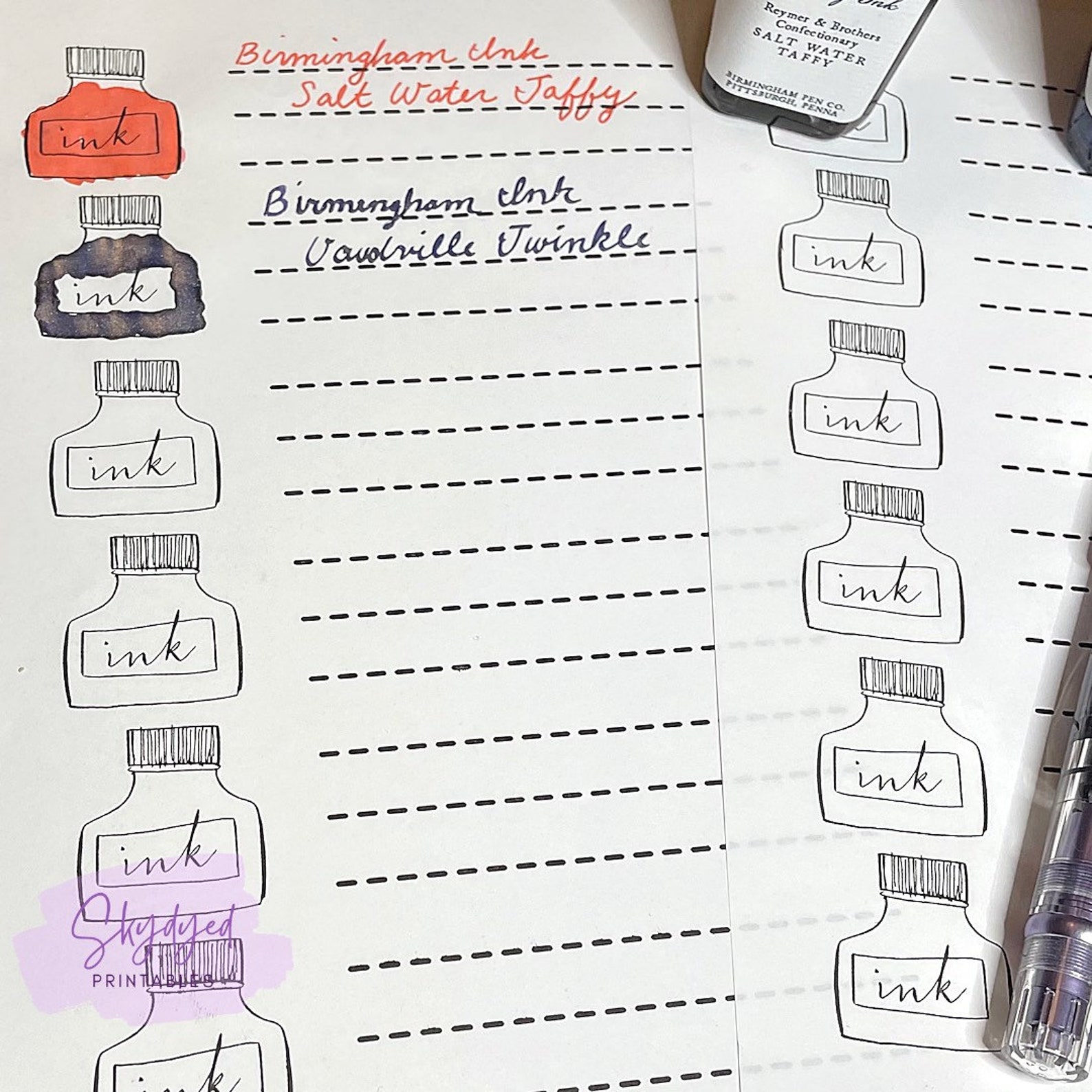 Fountain Pen Ink Swatch Template A5 Paper Size - Etsy