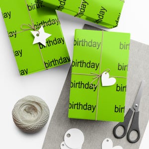 Geburtstags-Brat-Geschenkpapier - Gör-Schrift - Hauptcharakter Geschenkverpackung (das kultige Lime Green)