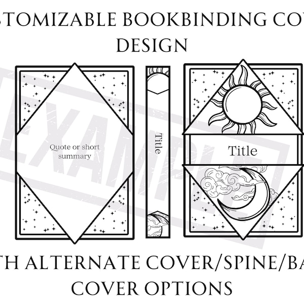 Customizable Book Cover Sun and Moon Design for Bookbinding, Vinyl Book Cover Design, Cover Design PNG File