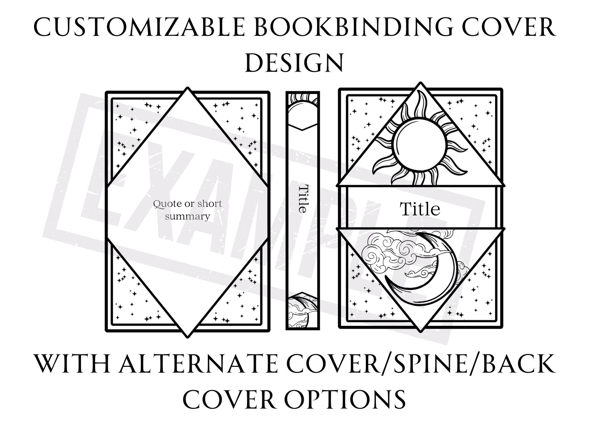 Customizable Book Cover Sun and Moon Design for Bookbinding, Vinyl Book Cover Design, Cover
