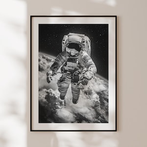 Poster di astronauta, stampa di astronauta in bianco e nero, stampa di cosmonauta, regalo per gli amanti dello spazio, poster dello spazio