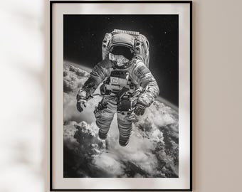 Astronaut Poster, Black and White Astronaut Print, Cosmonaut Print, Space Enthusiast Gift, Space Poster, NASA print, NASA wall art