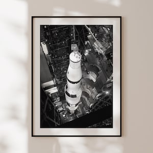 Póster de cohete de la NASA, impresión vintage en blanco y negro, arte mural espacial, fotografía vintage original, regalo para entusiastas del espacio.