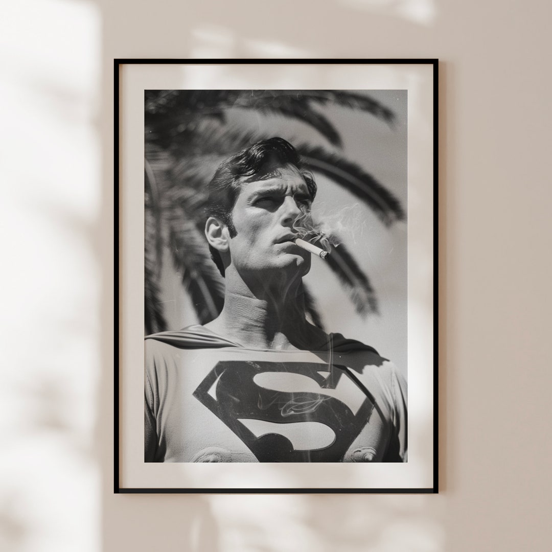 Superman Poster, Vintage Black and White Superman Print, Authentic
