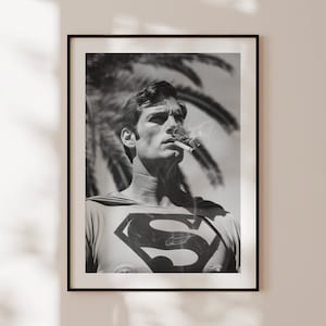 Poster di Superman, stampa vintage in bianco e nero di Superman, autentica arte murale pop art, fotografia originale di fumetti, cultura pop