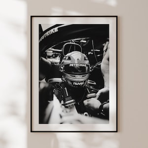 Poster di Formula 1, poster vintage in bianco e nero, arte murale degli sport motoristici, fotografia F1, poster di corse automobilistiche, poster del pilota F1