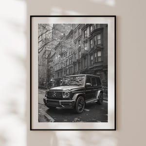 Mercedes G-Klasse Poster, Vintage Schwarz-Weiß Mercedes Druck, Luxus Auto Wandkunst, Mode Poster, Altes Geld Dekor