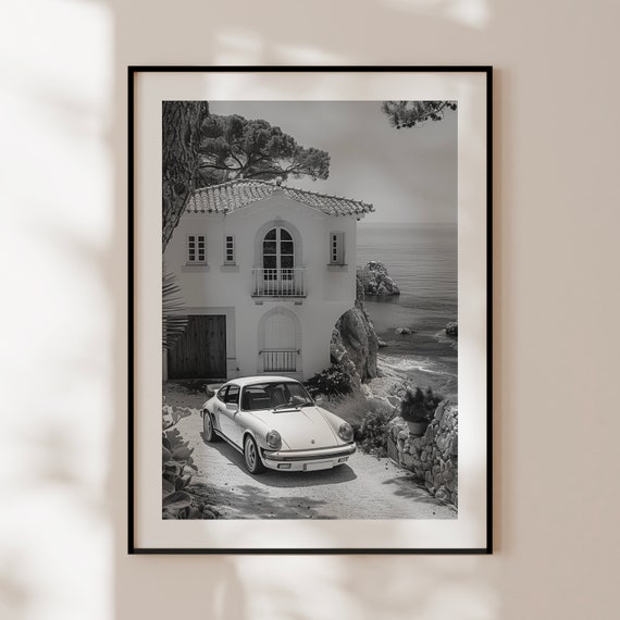 Affiche Porsche 911, impression Porsche vintage noir et blanc, art mural voiture classique, vieille Porsche, cadeau passionné Porsche