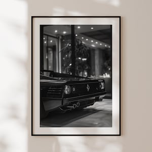 Poster retrò della Ferrari, stampa vintage della Ferrari in bianco e nero, decorazione murale di auto d'epoca, vecchia Ferrari, fotografia d'epoca della Ferrari