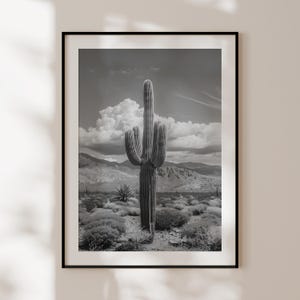 Retro Kaktus Poster, Vintage Schwarz-Weiß Nevada Wüste Druck, USA Wandkunst, Original Kaktus Fotografie, Amerikanisches Dekor