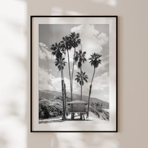Poster retrò del bagnino, stampa vintage in bianco e nero, poster della California USA, fotografia di palme, decorazioni per il surf negli USA
