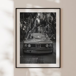 Retro BMW Poster, schwarz-weißer Vintage BMW Druck, Oldtimer Wandkunst, alter BMW, BMW Enthusiast, Youngtimer BMW Poster