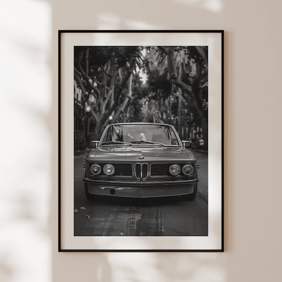 Affiche BMW rétro, impression BMW vintage noir et blanc, art mural voiture classique, vieille BMW, passionné bmw, affiche youngtimer bmw