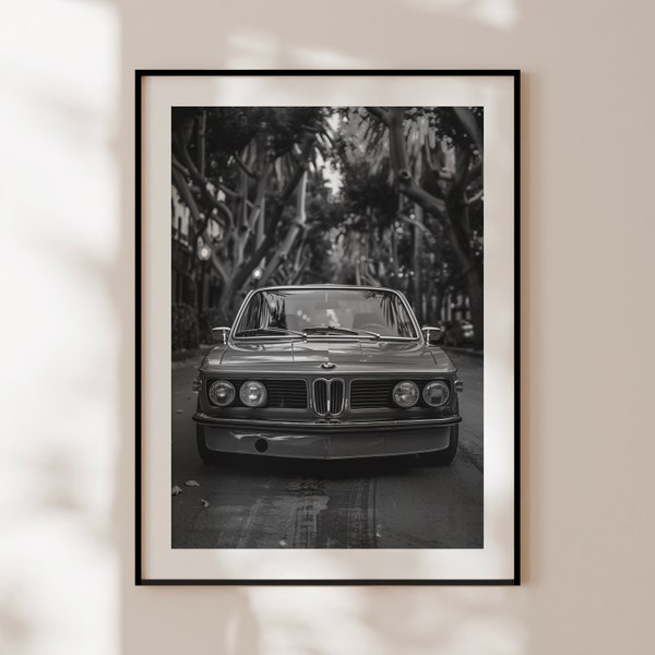 Retro BMW poster, vintage black and white BMW print, classic car wall art, old BMW, bmw enthusiast, youngtimer poster