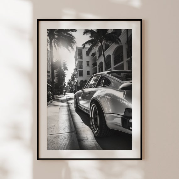 Affiche Porsche 911, impression Porsche vintage noir et blanc, art mural voiture classique, vieille Porsche, cadeau passionné Porsche