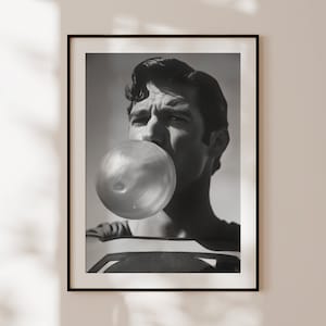 Poster di Superman, stampa vintage in bianco e nero di Superman, autentica arte murale pop art, fotografia originale di fumetti, cultura pop
